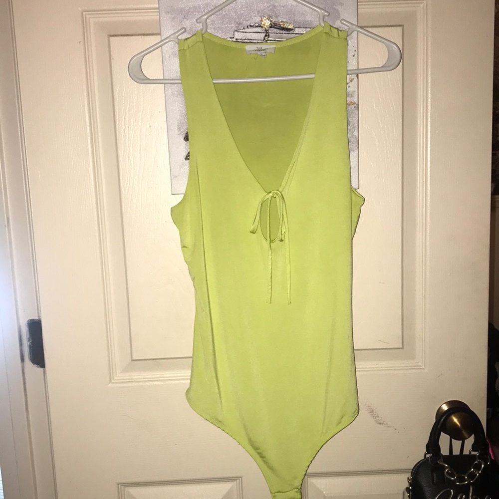 Lime green/highlighter yellow shade silky feeling one piece bodysuit size large